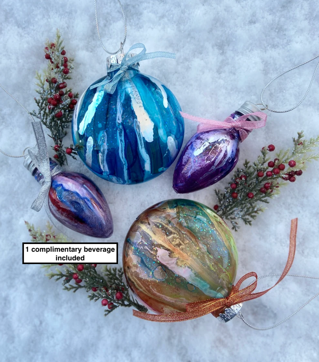 Alcohol Ink Ornaments Workshop . Friday November 13 . Wildflower Meadery