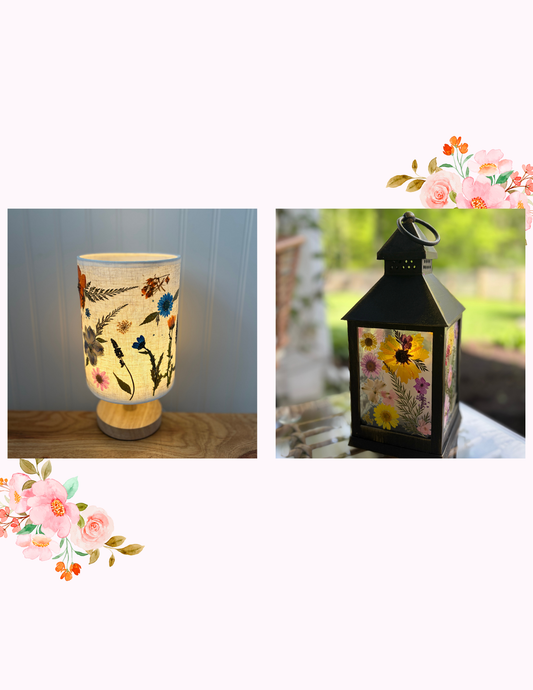 Pressed Flower Lamp OR Lantern Workshop . Tuesday July 14 . Magic Bear Beer Cellar