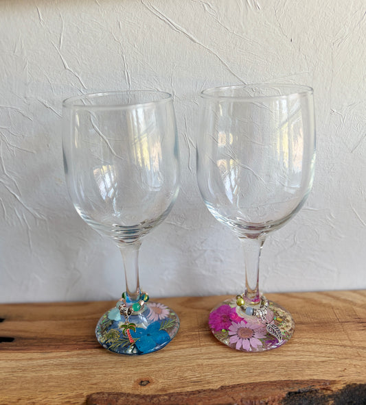 Pressed Flower Wine Glasses & Beaded Wine Charms Workshop . Saturday July 11 . Black Flower Wine & Provisions