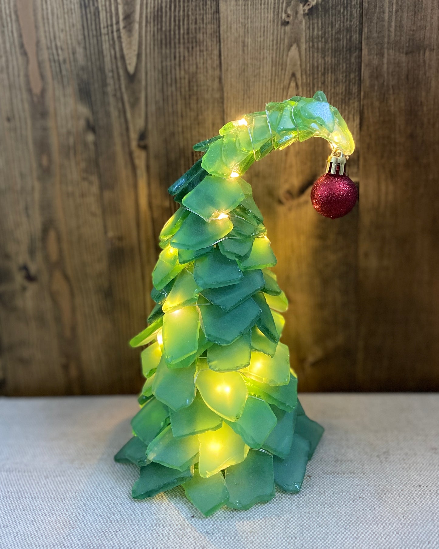Sea Glass "Mean Green" Whimsical Christmas Tree Workshop . Wednesday November 19 . Farmcraft Brewery